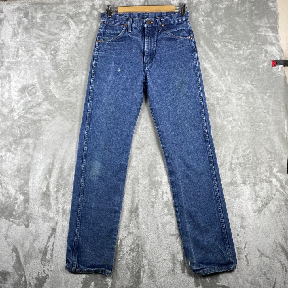 Wrangler Jeans Men 29x34 fits 28x32 Blue 13MWZ Cowboy Cut Distressed Whiskers